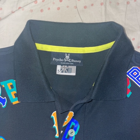 Physco Bunny button down shirt . Navy Blue color with logo prints all over. - Picture 2 of 3